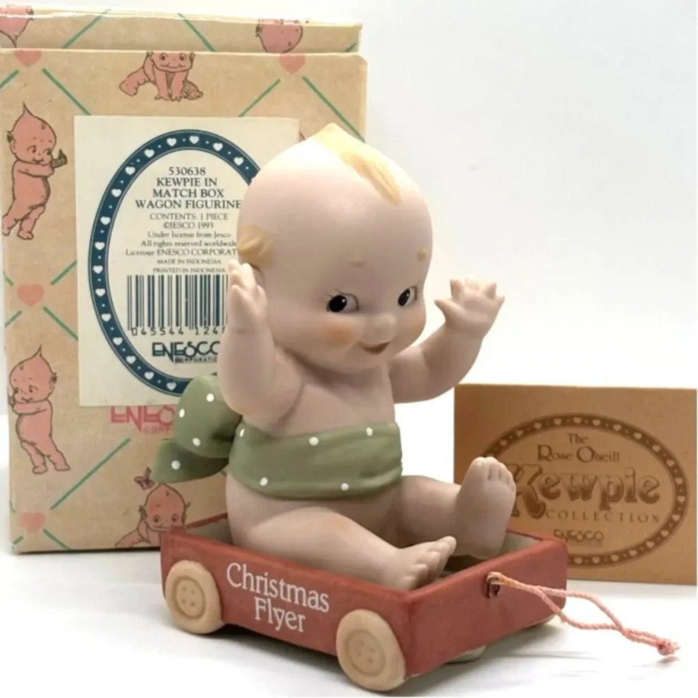 VTG 1993 Enesco, Rose O'Neill Porcelain Kewpie Doll, Match Box Wagon w/Box & Tag